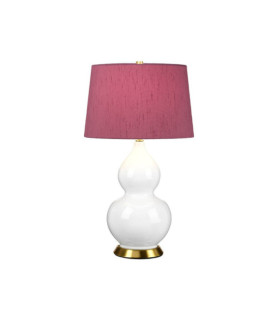 Isla Tischlampe Keramiksockel, Stahl, Lampenschirm aus Kunstseide, gealtertes Messing
