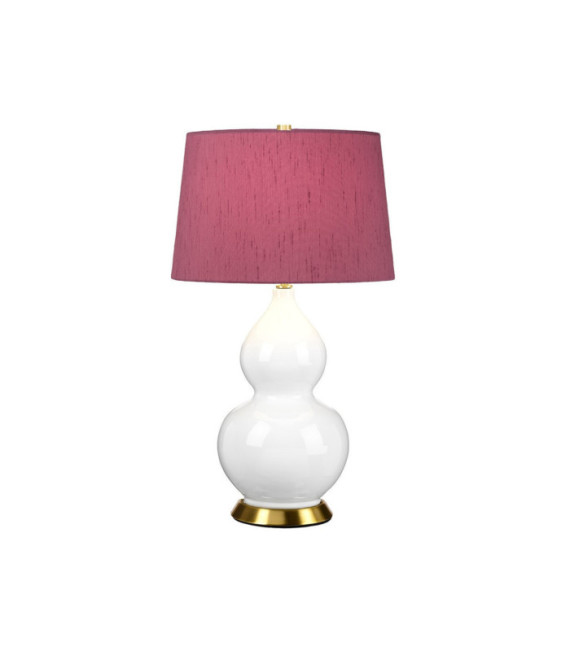Lampada da tavolo Isla Base in ceramica, acciaio, paralume in finta seta, ottone invecchiato