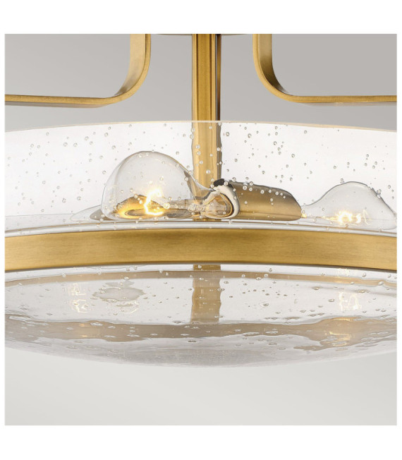 Harper Deckenleuchte Stahl, transparentes genarbtes Glas Messing Heritage
