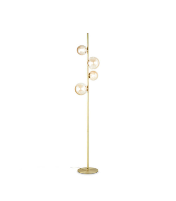 Lampada da terra in ottone e metallo con perline