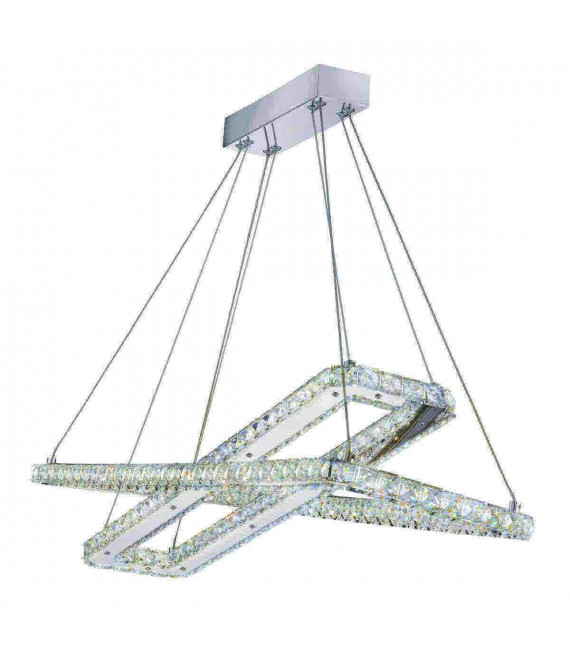 Lampada a sospensione rettangolare Clover in cromo, cristallo e vetro