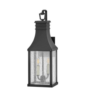 Beacon exterior wall light Transparent seeded glass, Museum aluminum Black