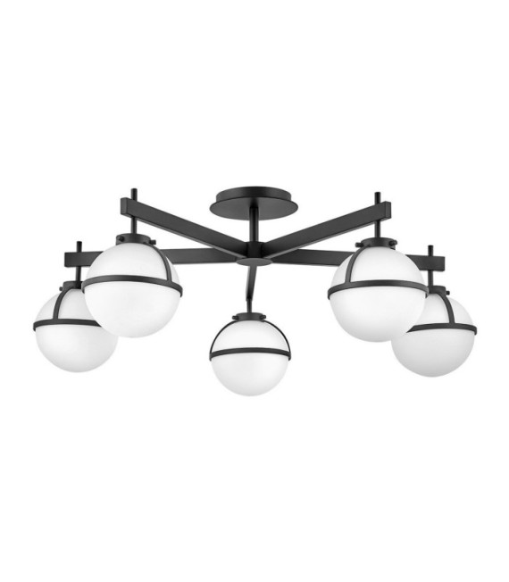 Lámpara de techo Hollis cristal opalino, acero negro