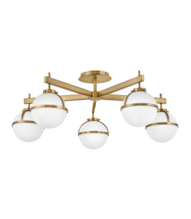 Plafoniera Hollis Vetro Opale, Acciaio Ottone Heritage