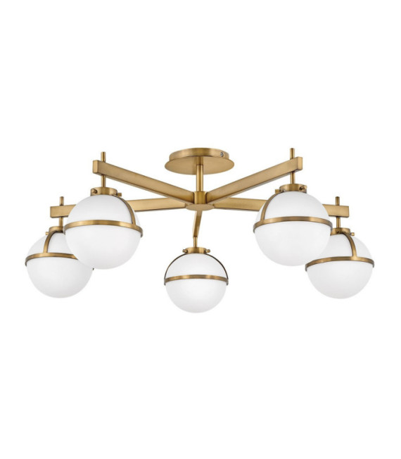 Plafoniera Hollis Vetro Opale, Acciaio Ottone Heritage