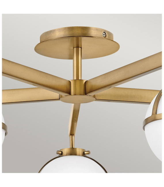 Plafoniera Hollis Vetro Opale, Acciaio Ottone Heritage