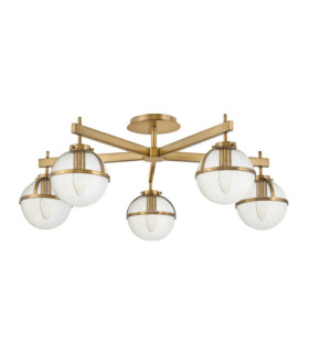 Plafoniera Hollis Acciaio, vetro granulato trasparente Ottone Heritage