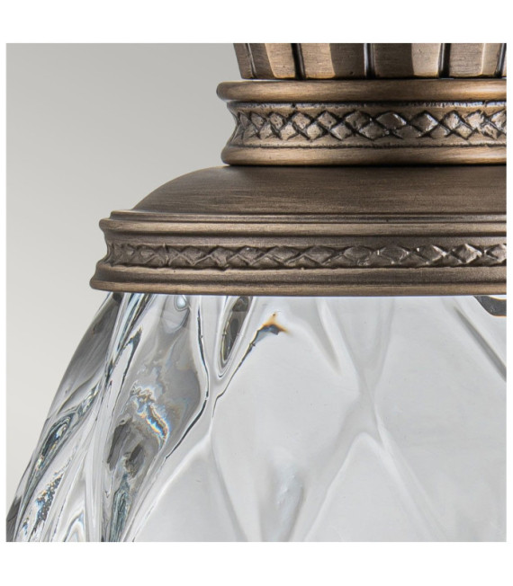 Plantation-Außenwandleuchte. Bernsteinfarbenes optisches Glas, innen geätzt, Aluminium brünierte Bronze