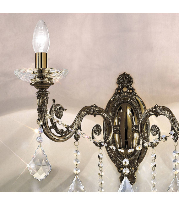 Klassische Wandleuchte CONTARINI CRYSTAL Antik Messing 2 Glühbirnen