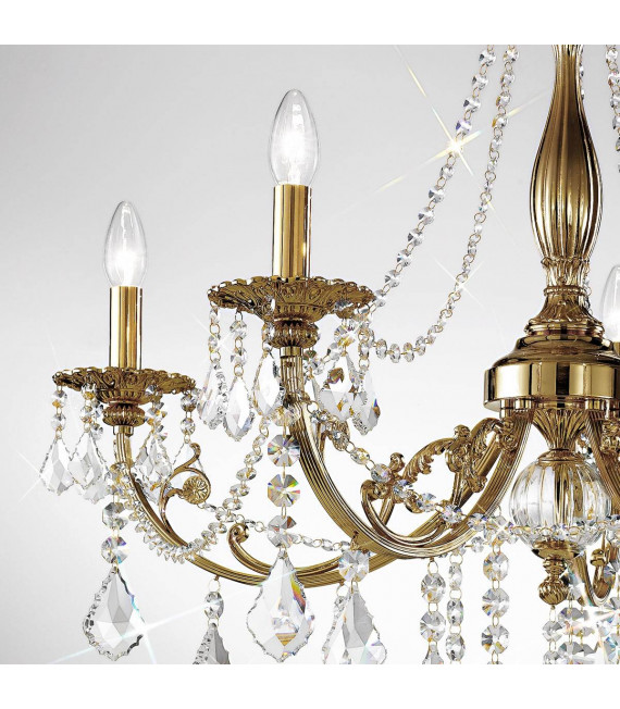 Klassischer Kronleuchter PISANI CRYSTAL Antik Messing 5 Glühbirnen