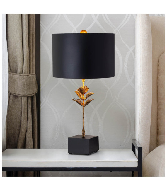 Lámpara de Mesa Camilia Resina, Pergamino, Acero Negro, Oro Envejecido