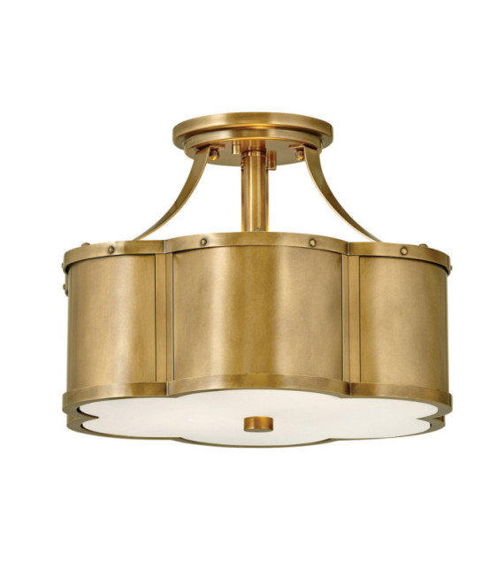 Plafoniera Hinkley Vetro opalino inciso, acciaio Ottone Heritage