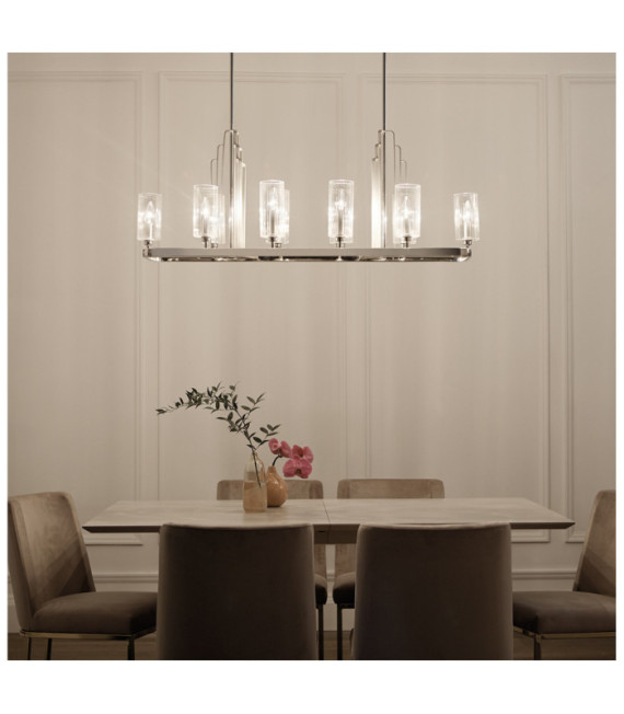 Suspension Kichler Acier,verre cannelé transparent Nickel poli