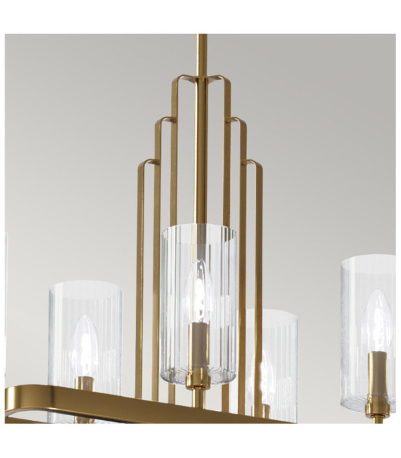 Suspension Kichler Acier,verre cannelé transparent Laiton naturel brossé