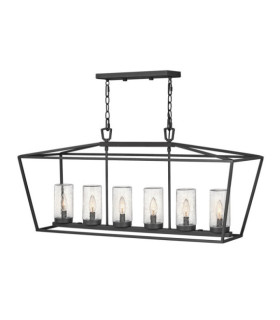 Hinkley exterior pendant light Aluminum, transparent grained glass Museum Black