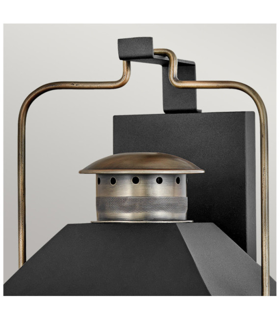 Hinkley outdoor wall light Aluminum, brass, clear seeded glass Textured black with burnished bronze