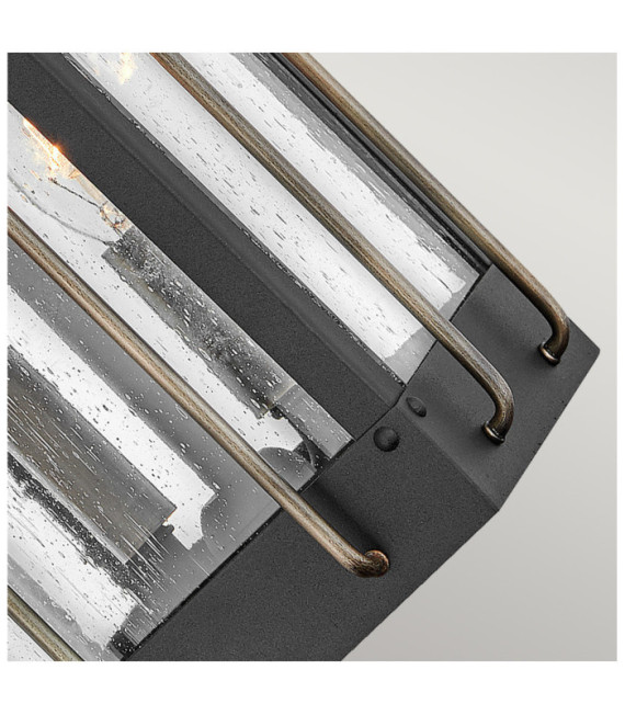 Hinkley outdoor wall light Aluminum, brass, clear seeded glass Textured black with burnished bronze