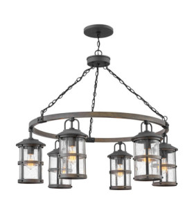 Hinkley outdoor pendant light Transparent seeded glass, aged zinc aluminum and driftwood gray