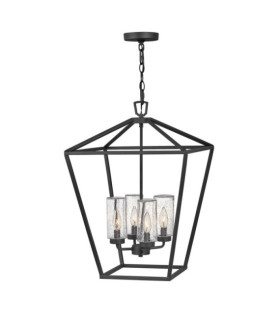 Hinkley outdoor pendant light Transparent seed glass, Museum aluminum Black