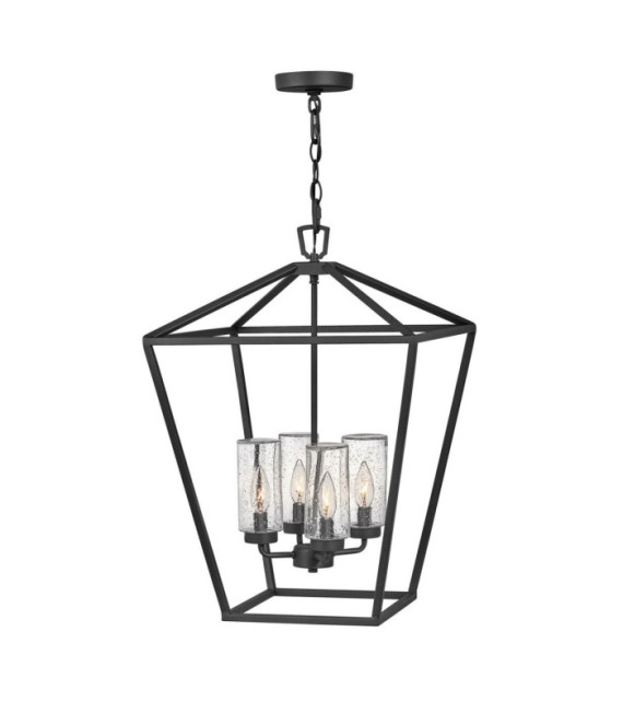 Hinkley outdoor pendant light Transparent seed glass, Museum aluminum Black
