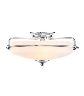 Plafonnier Quoizel Verre Opale,Acier Chrome poli