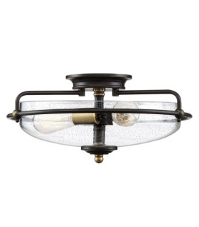 Plafonnier Quoizel Acier,verre grainé transparent Bronze palladien avec accents de laiton patiné