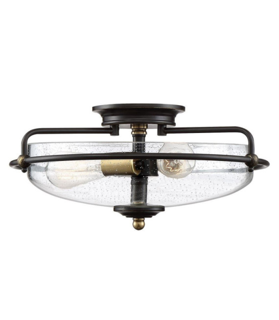 Plafonnier Quoizel Acier,verre grainé transparent Bronze palladien avec accents de laiton patiné