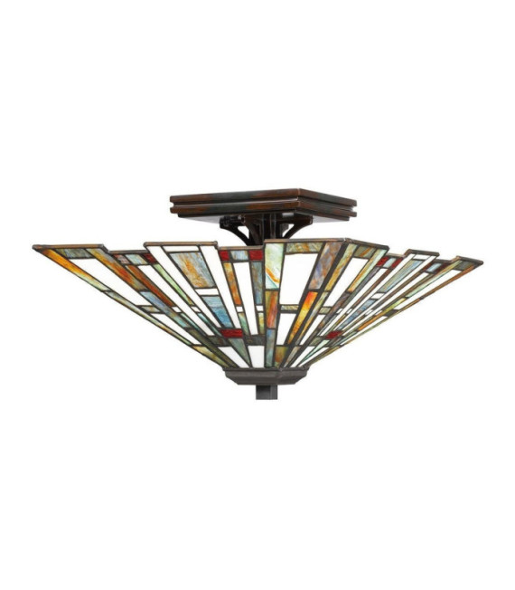 Plafonnier Quoizel Acier,résine,verre d'art Bronze vaillant