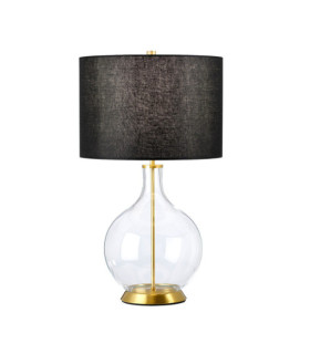 Lámpara de mesa Orb de vidrio, acero, lino sintético y latón envejecido