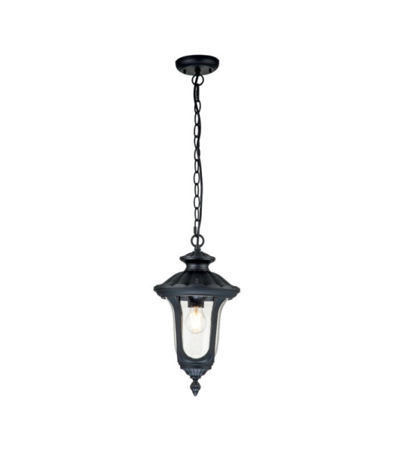Chicago outdoor pendant light Aluminum, transparent grained glass Textured black