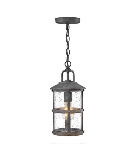 Hinkley outdoor pendant light Transparent seeded glass, aged zinc aluminum and driftwood gray