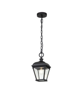 Lámpara colgante exterior Bayview Aluminio, cristal biselado transparente Negro