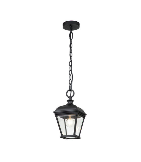 Lámpara colgante exterior Bayview Aluminio, cristal biselado transparente Negro
