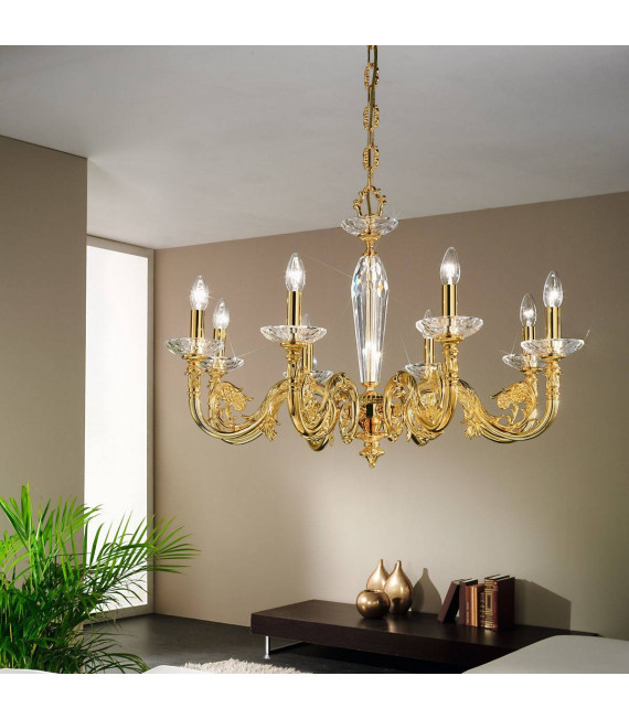 Candelabro clásico CONTARINI oro francés 8 bombillas