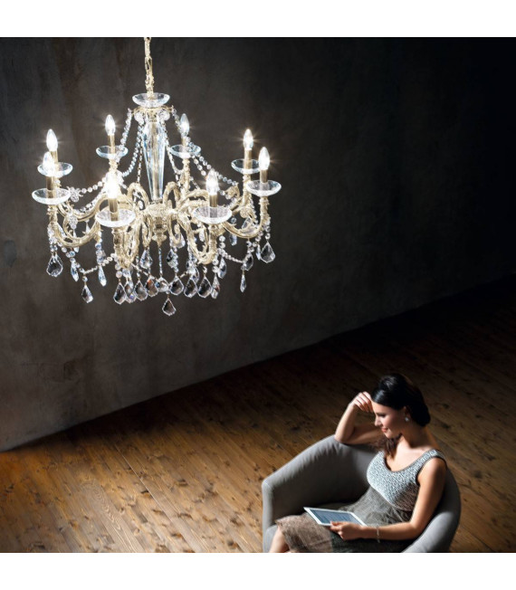 Lampadario classico CONTARINI CRYSTAL cromato 8 lampadine