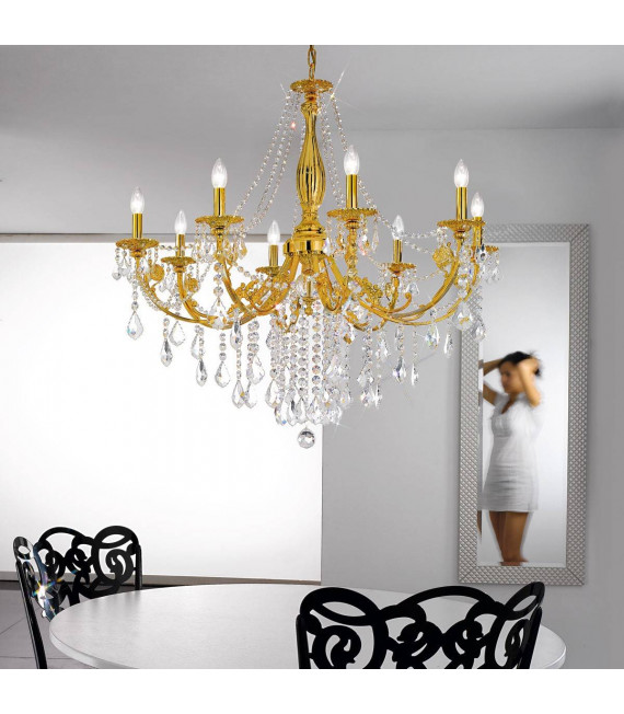 Chandelier classique PISANI CRYSTAL or Français 8 ampoules