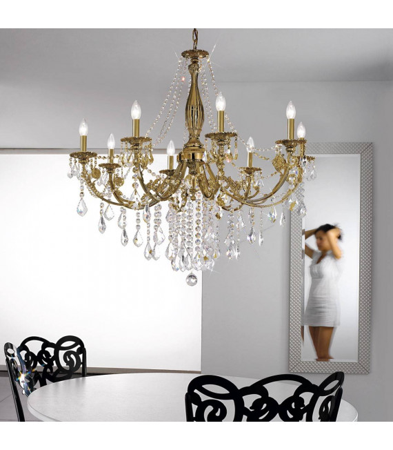 Chandelier classique PISANI CRYSTAL laiton antique 8 ampoules
