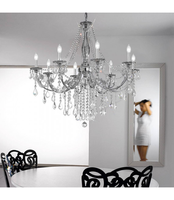 Chandelier classique PISANI CRYSTAL chrome 8 ampoules