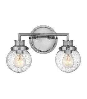 Wandleuchte Badezimmer Hinkley Stahl, transparentes, gekörntes Glas, poliertes Chrom