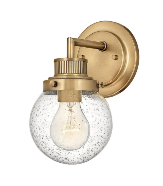 Wandleuchte Badezimmer Hinkley Steel, transparentes genarbtes Glas Brass Heritage