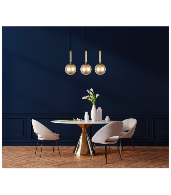 Suspension Ravena Verre,Acier Laiton, Ambre
