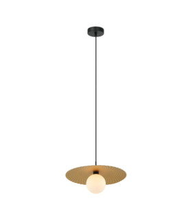 Lámpara colgante Malor de cristal, acero negro, dorado