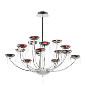 Sfera lámpara colgante Vidrio, aleación de metal Rojo, Cromo