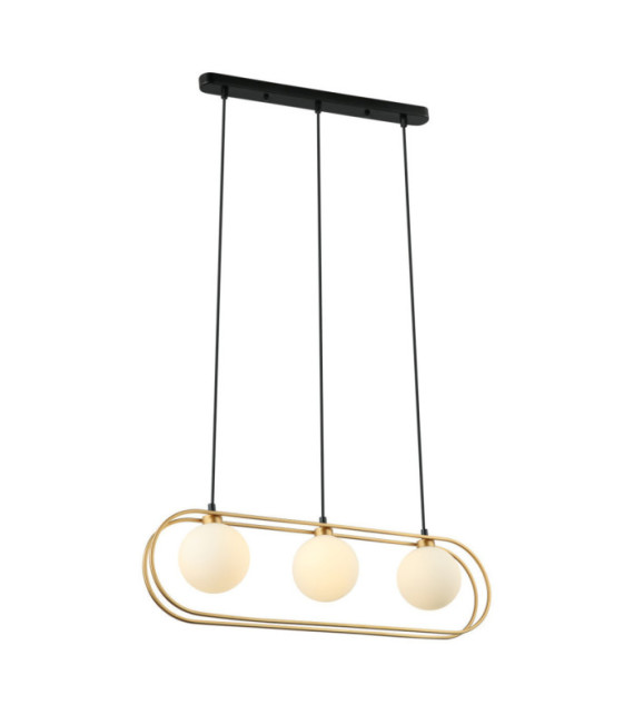 Lámpara colgante Grosetta de cristal, acero negro, dorado
