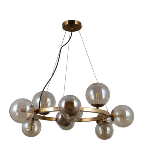 Montora Pendelleuchte aus Glas, Stahl, Honigmessing