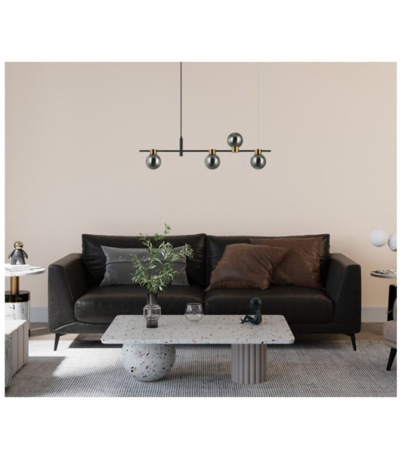 Suspension Bletter Verre,Acier Noir,Fumé