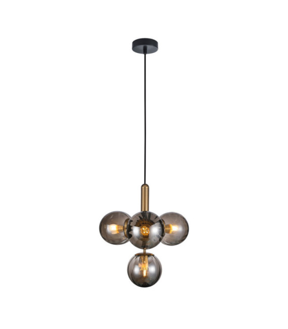 Ravena Lámpara Colgante Cristal, Acero Latón, Ahumado