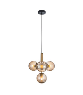 Ravena Pendant Lamp Glass, Steel Brass, Amber