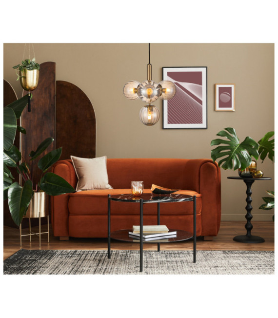Ravena Pendant Lamp Glass, Steel Brass, Amber