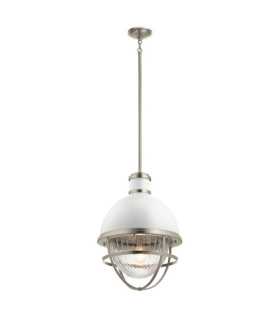 Suspension Kichler Verre nervuré transparent,acier Nickel brossé et blanc